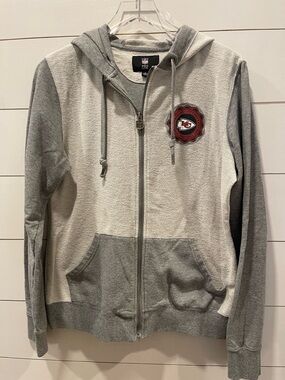 NFL Kansas City Chiefs Two-Tone Gray Zip Graphic Hoodie Size Womens Small